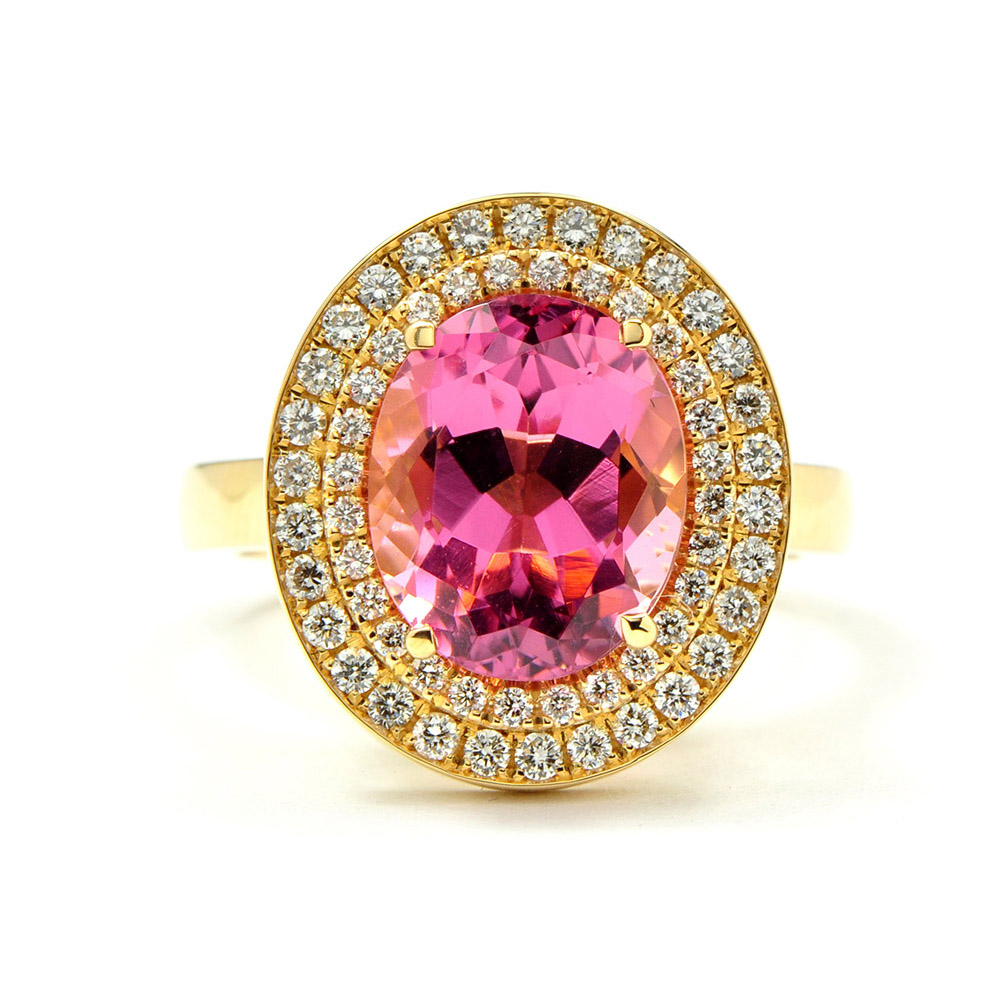 Pink Tourmaline Double Halo Ring