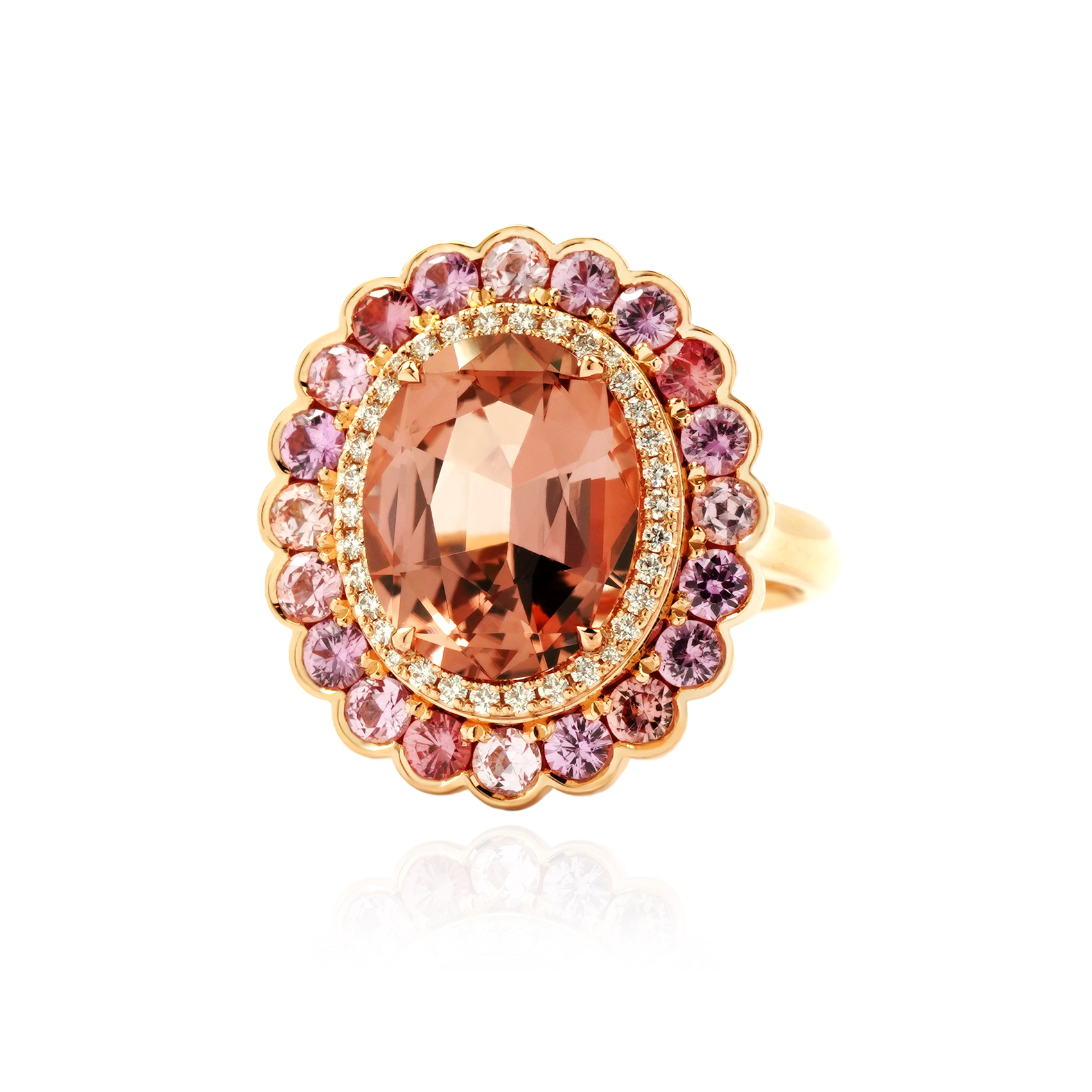 Belle Double Halo Ring (Brown Tourmaline)